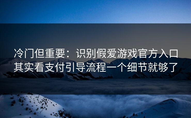 冷门但重要：识别假爱游戏官方入口其实看支付引导流程一个细节就够了
