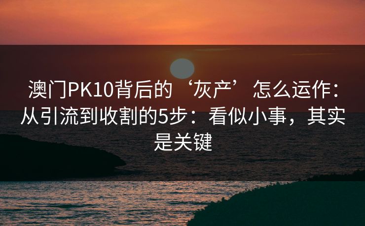 澳门PK10背后的‘灰产’怎么运作：从引流到收割的5步：看似小事，其实是关键