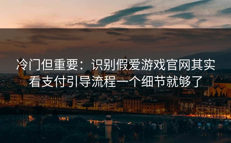冷门但重要：识别假爱游戏官网其实看支付引导流程一个细节就够了